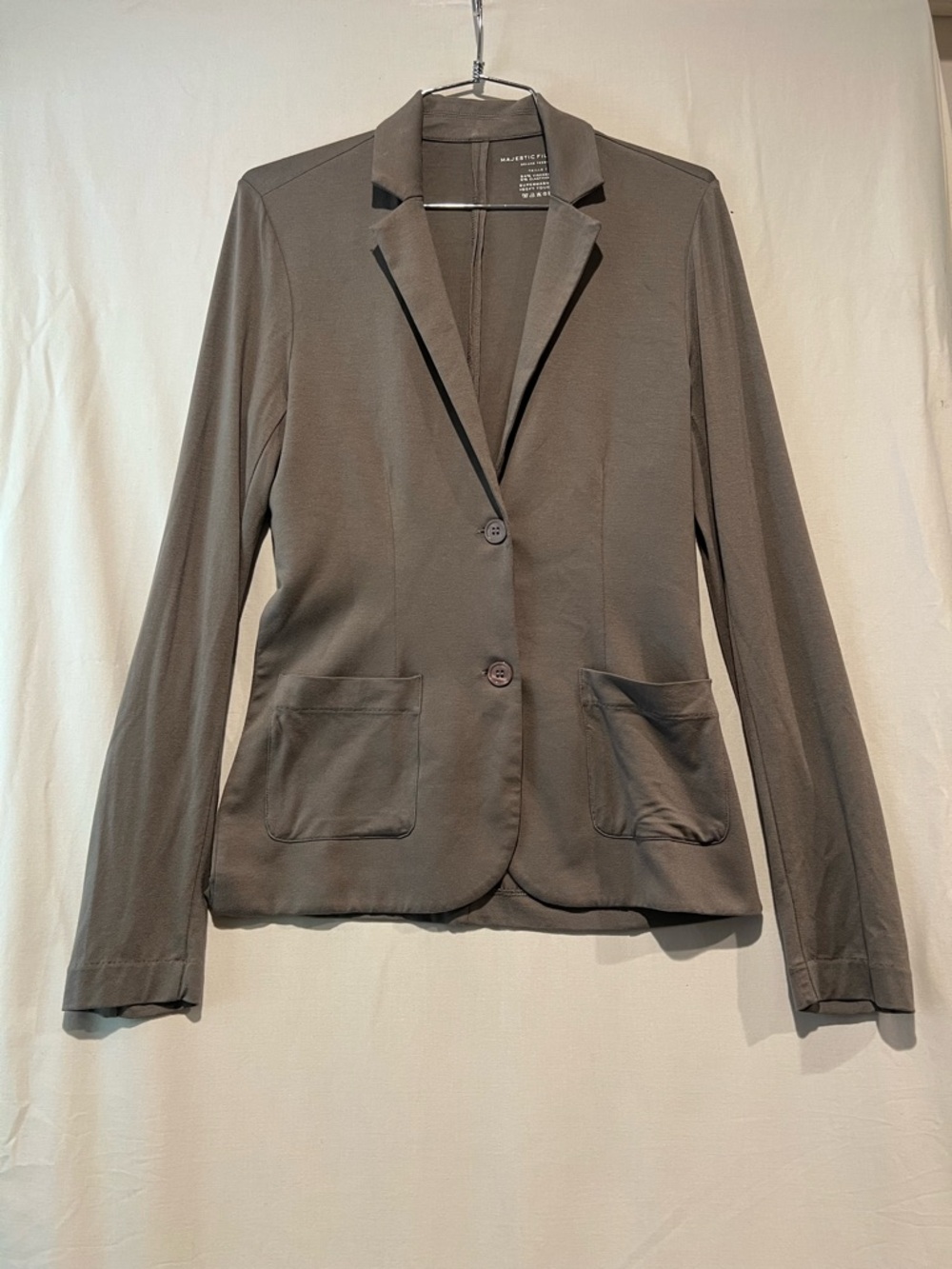 Majestic Filatures Soft Touch Knit Blazer Gray Stretch 2 Button Jacket 1 NWT S - Picture 4 of 10